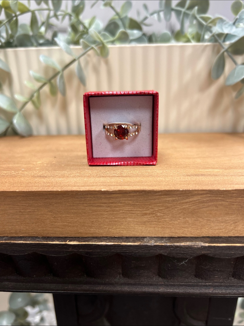 Red Gemstone Halo CZ Ring